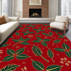 Crimson Dark Green Leafy Botanical Rug