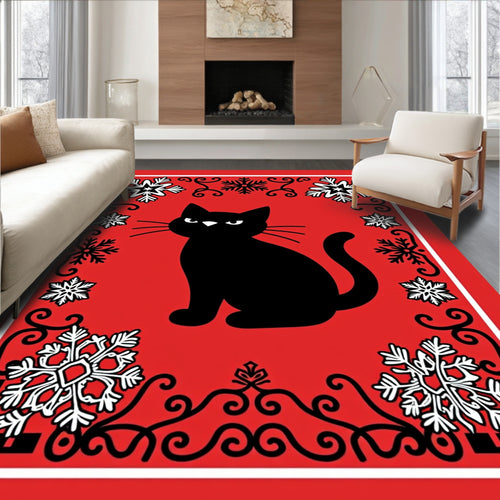 Black Cat Snowflake Border Rug