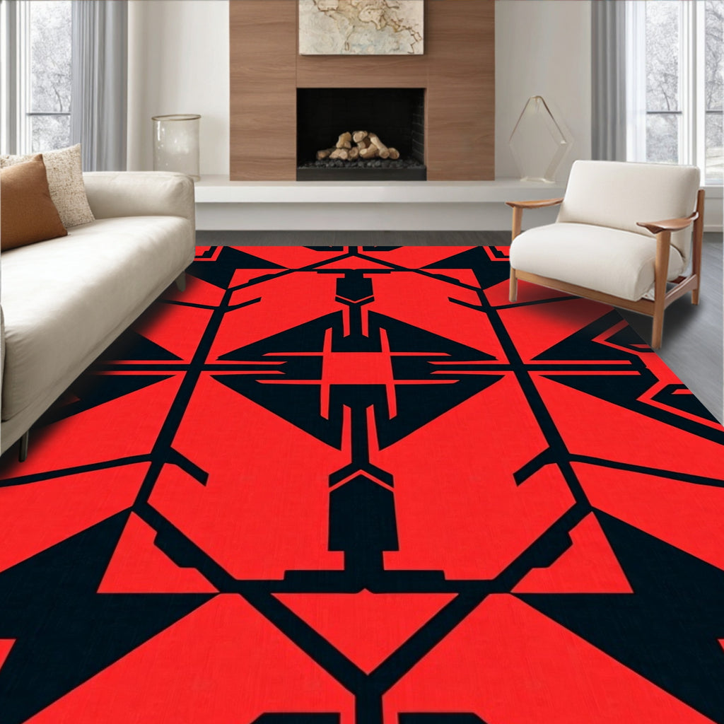 Bold Red Geometric Symmetry Rug