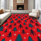 Christmas Trees Snowflakes Red Teal Rug