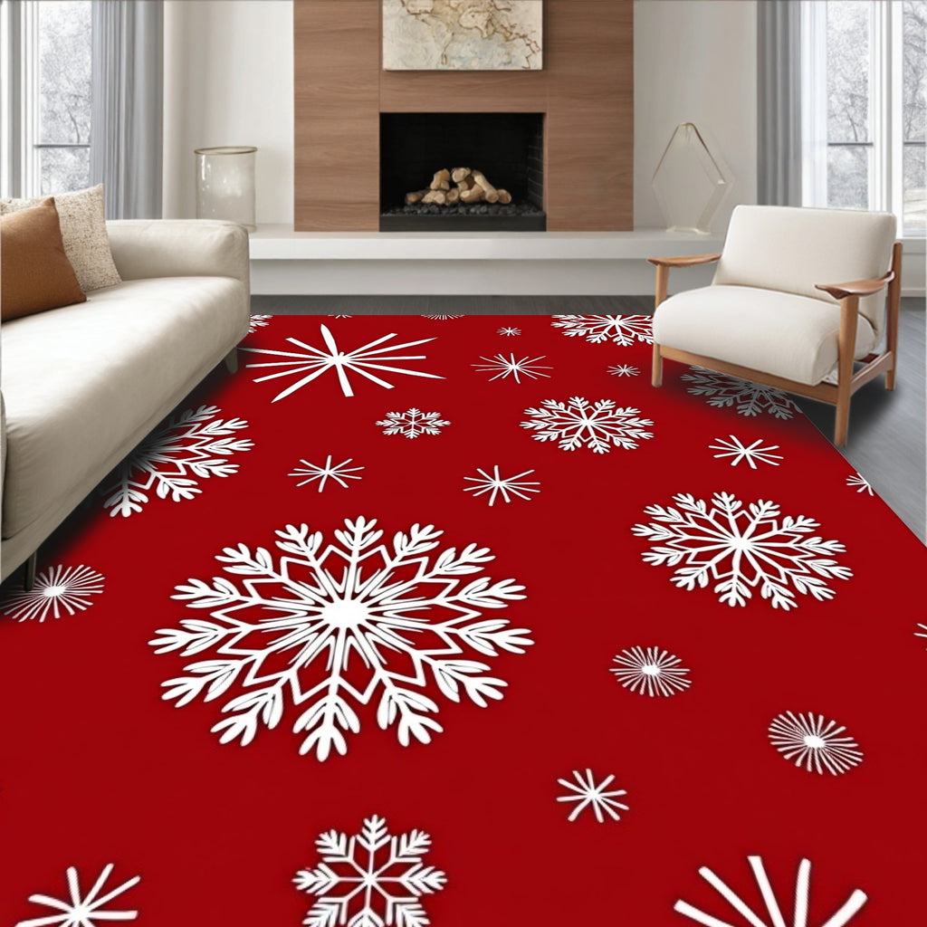 Classic White Snowflakes on Red Ground Rug