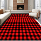 Classic Red Black Gingham Squares Rug