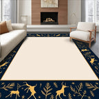 Golden Deer Navy Foliage Border Rug