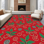 Red Green Holly Twig Swirl Rug