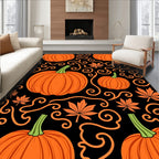 Orange Pumpkin Squash Black Swirls Leaves Rug