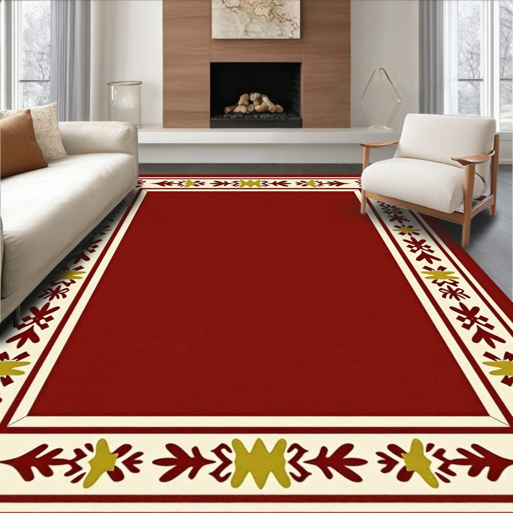 Crimson Bordered Folk Art Rug