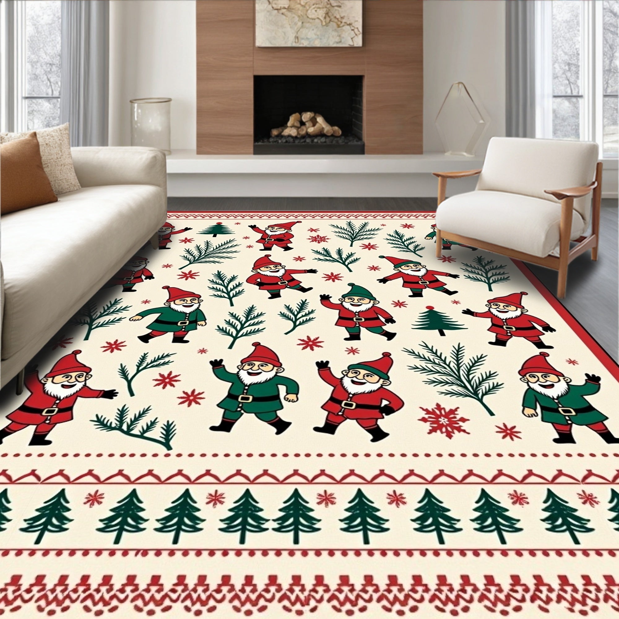 Festive Gnomes and Christmas Tree Repeat Rug