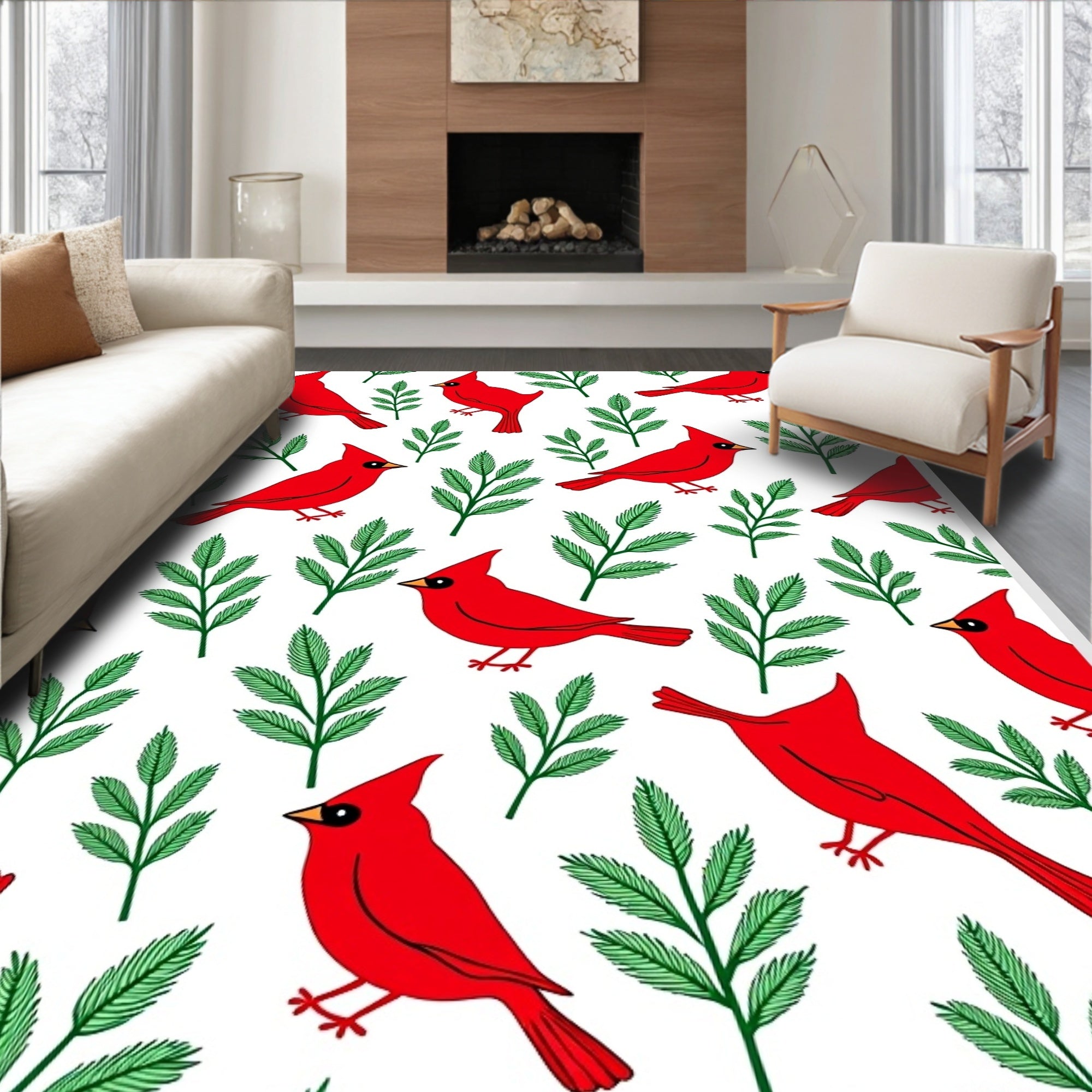 Vibrant Red Cardinal Branch Scatter Rug