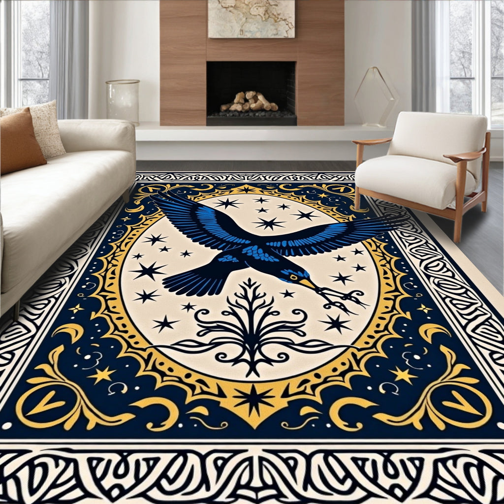 Blue Raven Celestial Starry Oval Frame Rug