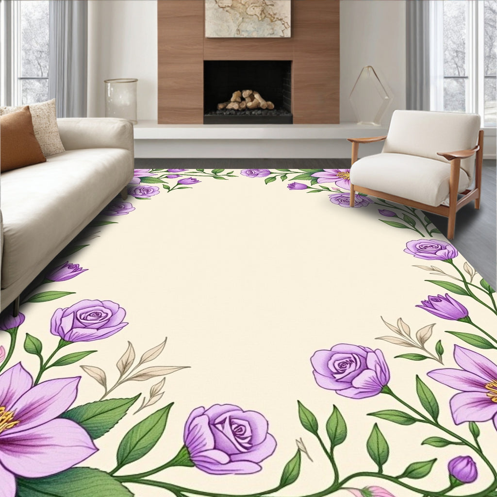 Elegant Lavender Floral Garland Rug