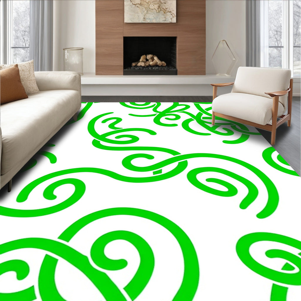 Bright Green Swirls Abstract Art Rug