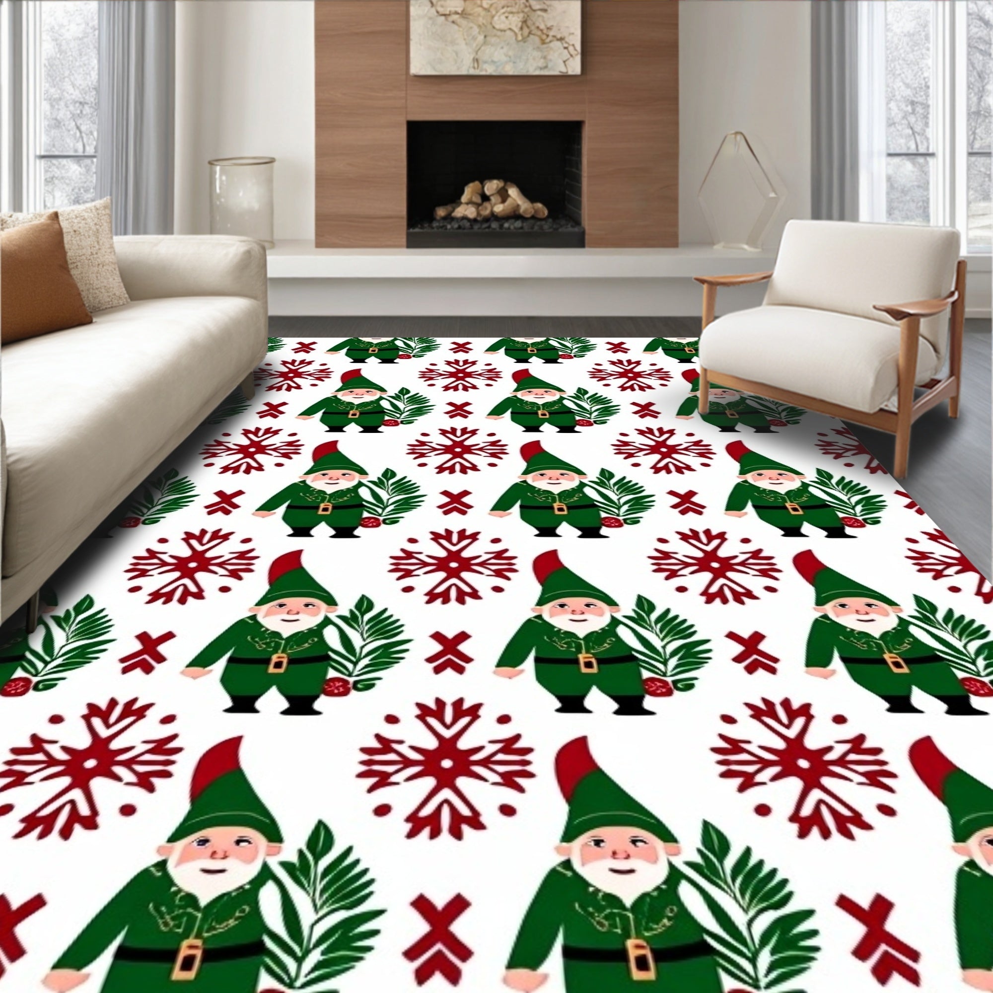 Green Gnome Snowflake Winter Delight Rug