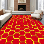 Bold Red Yellow Hexagon Grid Rug