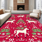 Red White Horse Garden Folk Art Rug