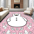 Pink Snowman Floral Whimsical Garden Rug