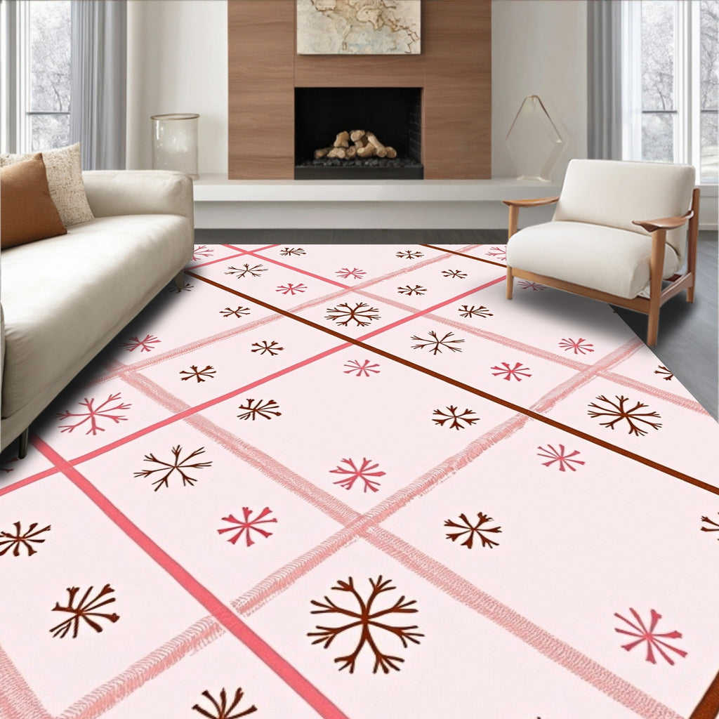 Pink Plaid Snowflake Medallion Rug