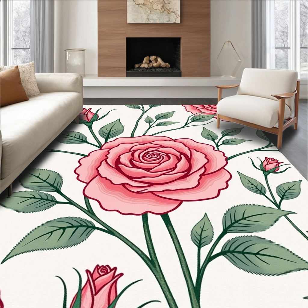 Pink Rose Garden Botanical Arrangement Rug