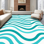 Teal Aqua Wavy Stripes Rug