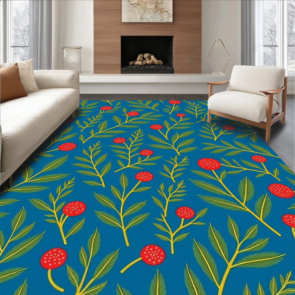 Bold Red Berry Leafy Branch Rug