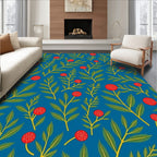 Bold Red Berry Leafy Branch Rug