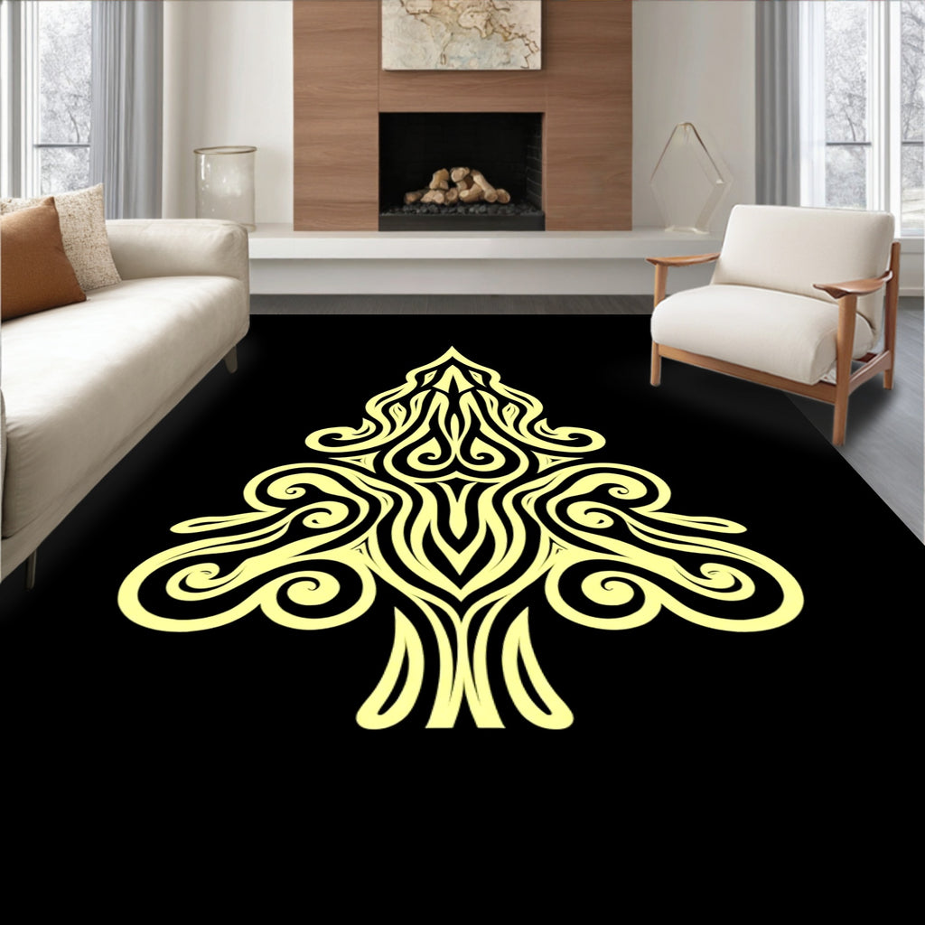 Pale Yellow Tribal Tree Swirls Rug