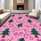 Whimsical Pink Christmas Tree Doodle Rug