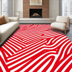 Bold Red White Stripe Curve Rug