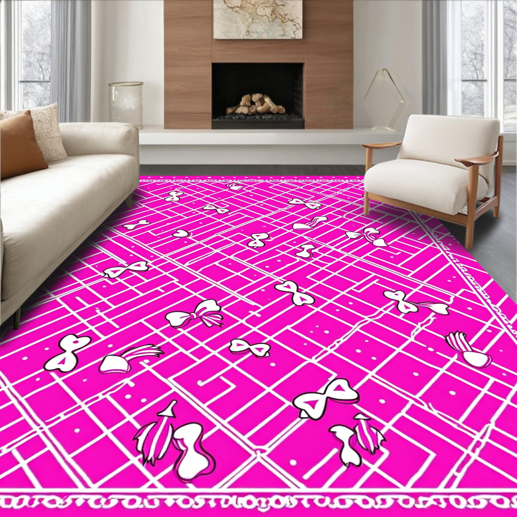 Hot Pink Bow Grid Scatter Rug
