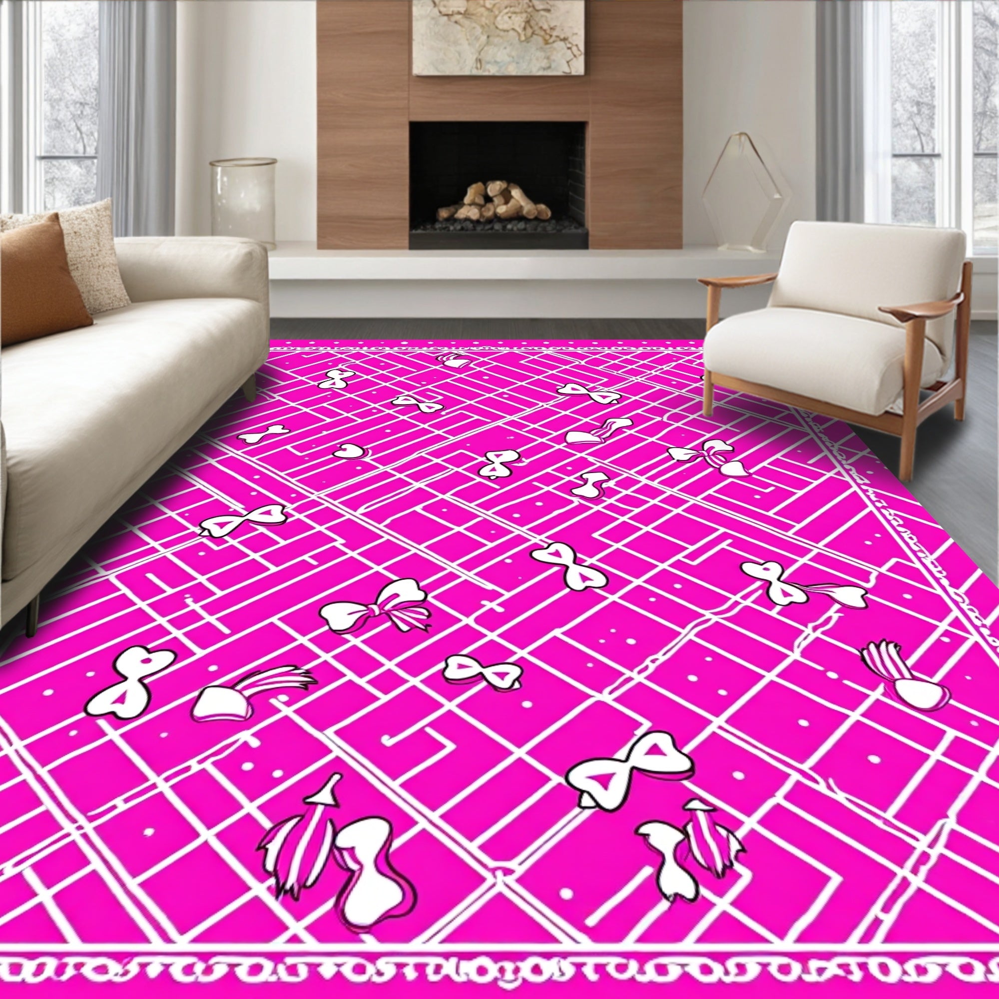Hot Pink Bow Grid Scatter Rug
