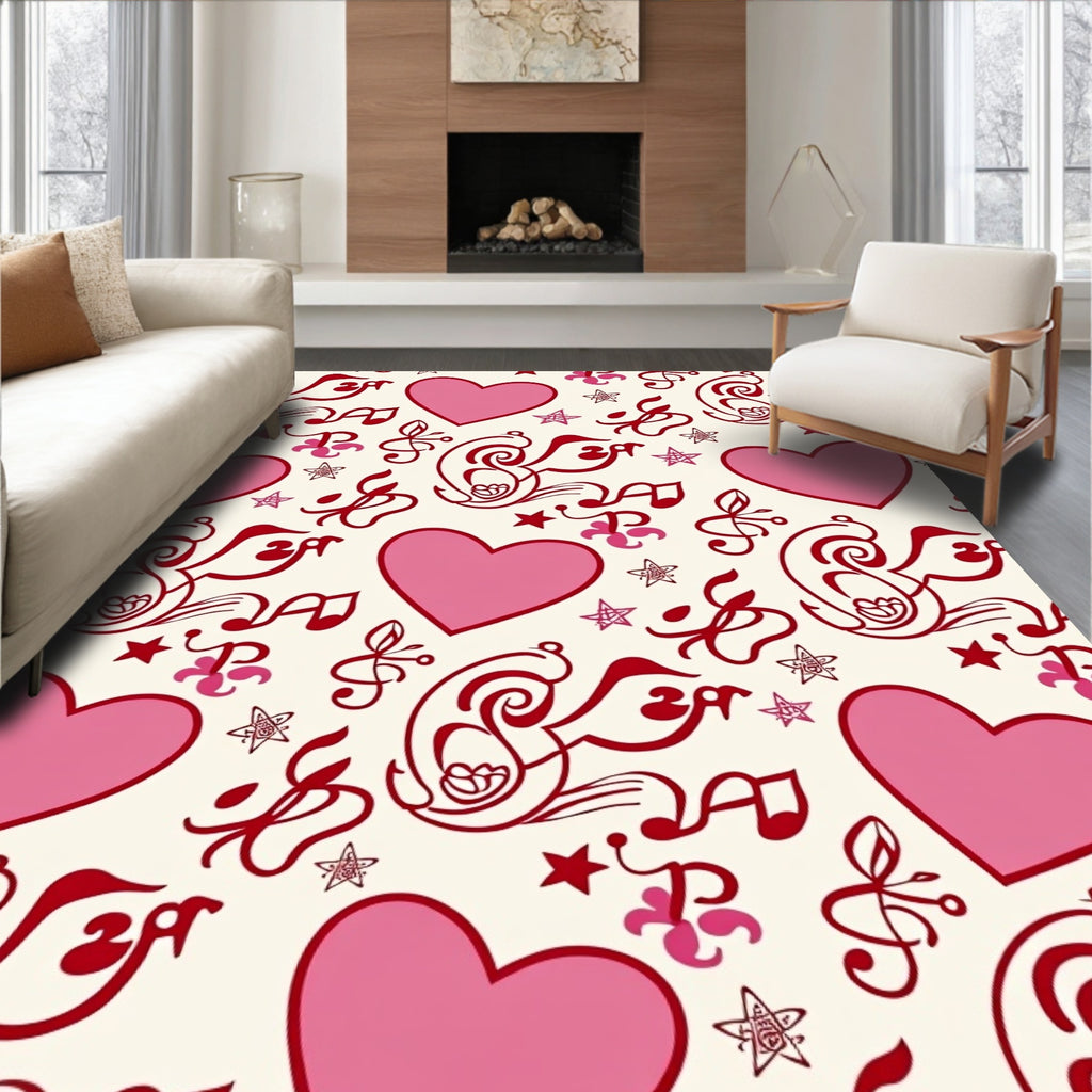 Pink Hearts Musical Notes Swirls Rug