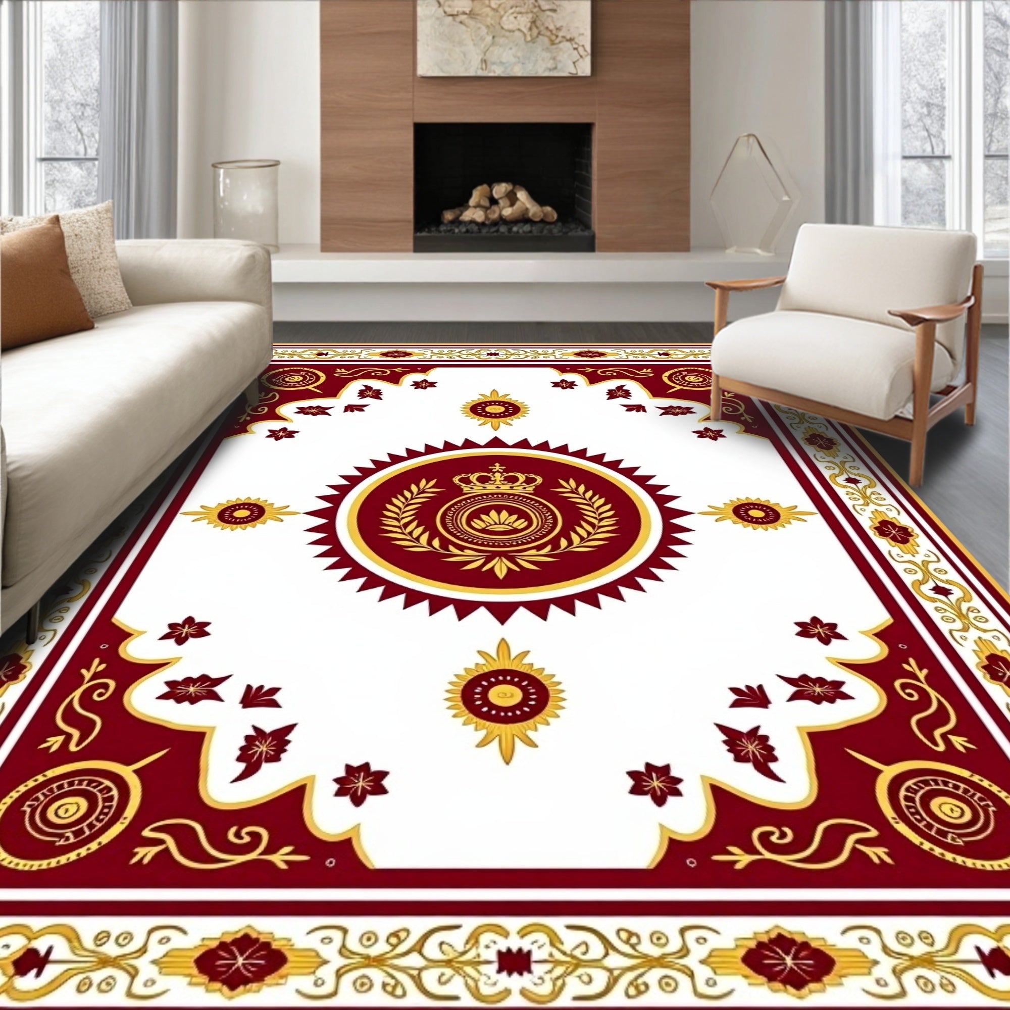 Regal Crimson Gold Crest Medallion Rug