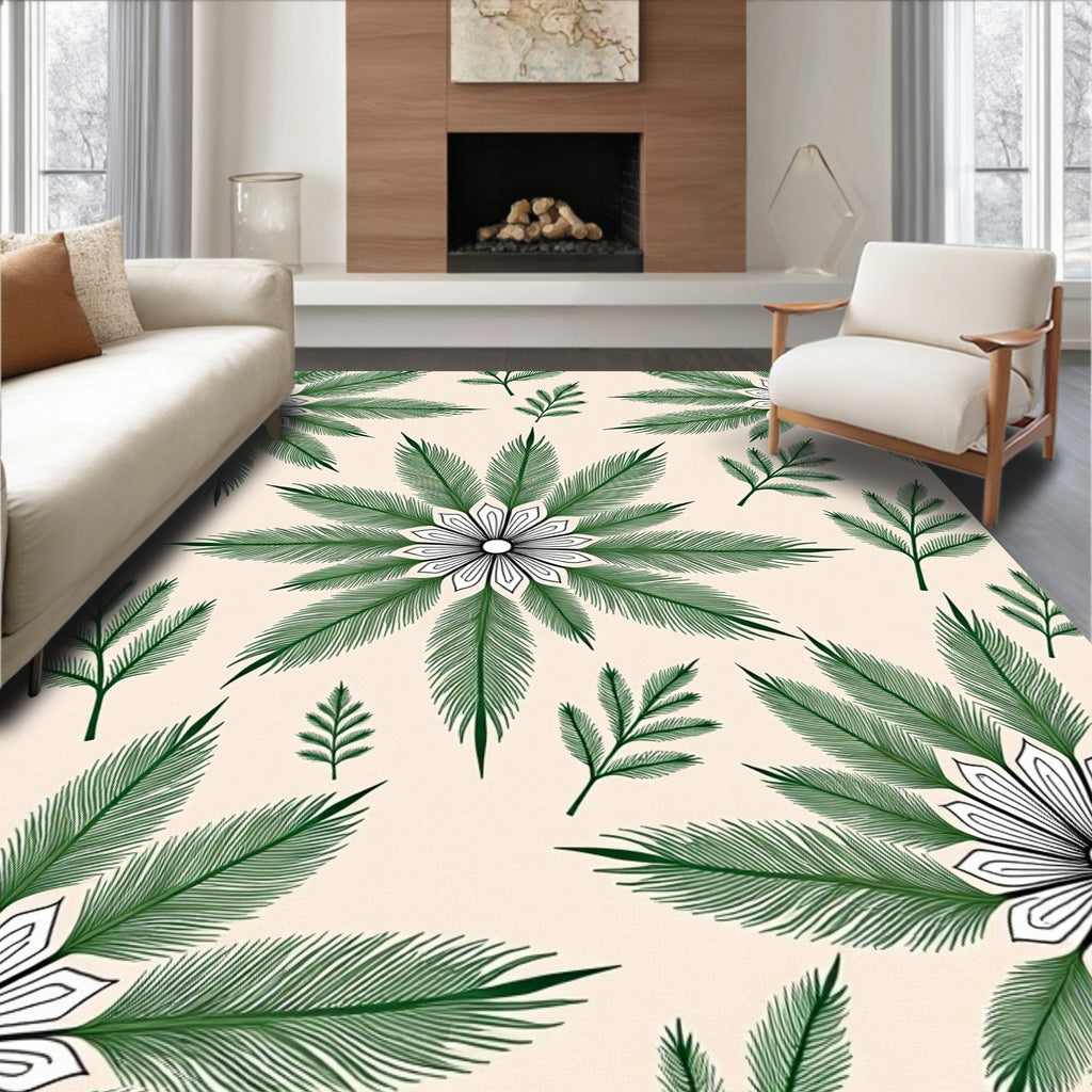 Elegant Green Leaf Medallion Bloom Rug