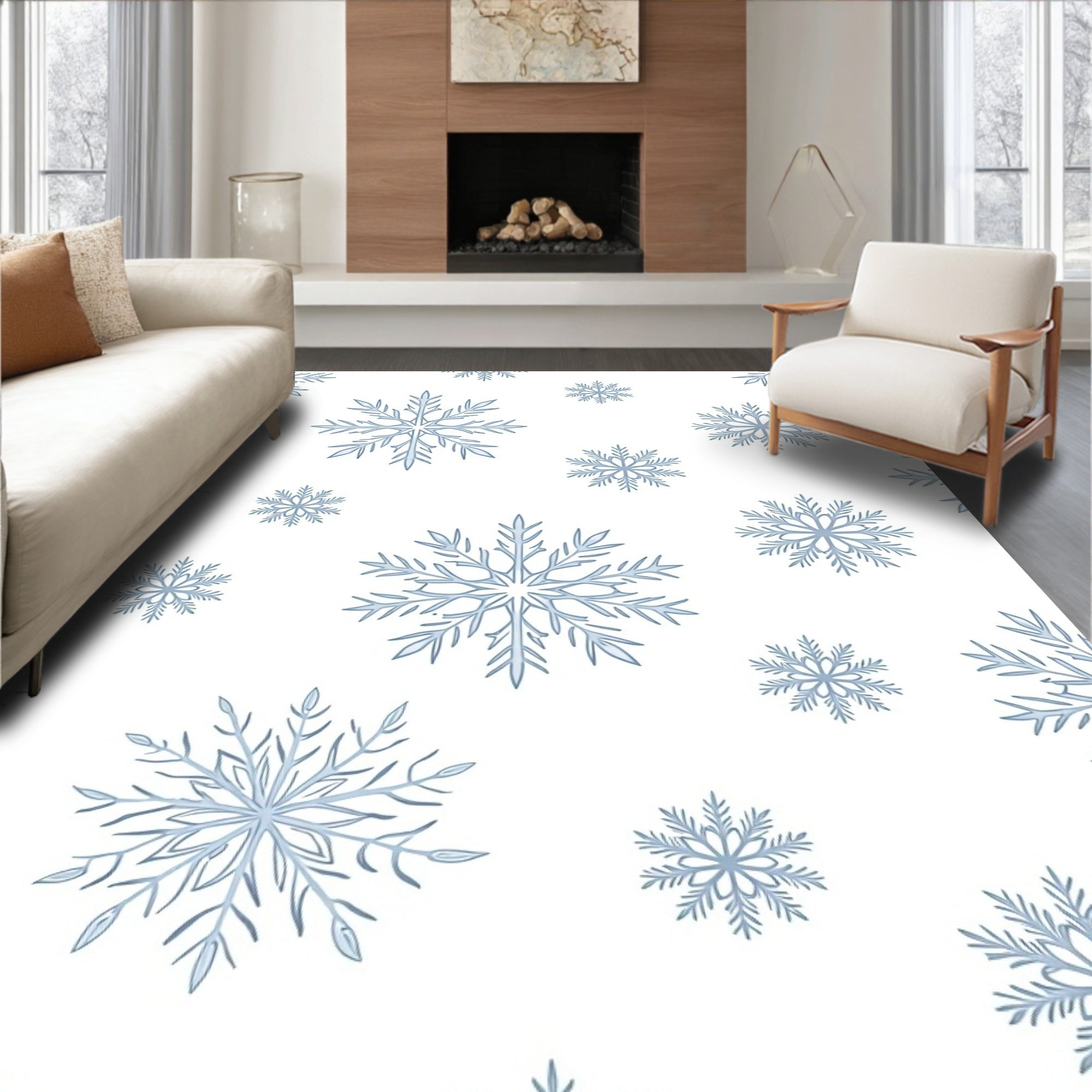Light Blue Winter Snowflake Scatter Rug