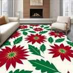Deep Red Floral Green Leaf Rug