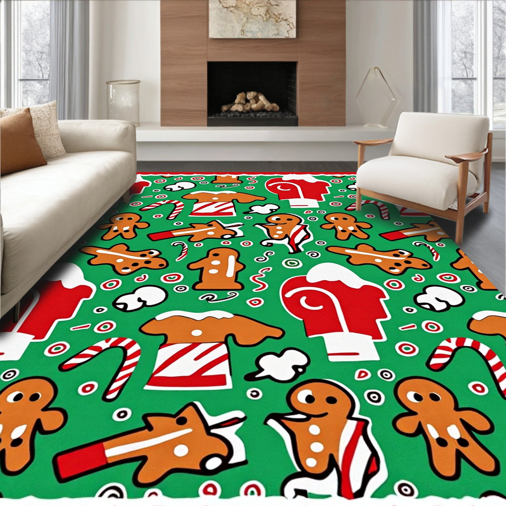 Gingerbread Men Candy Cane Holiday Swirls Rug