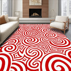 Vibrant Red Swirl Geometric Collage Rug