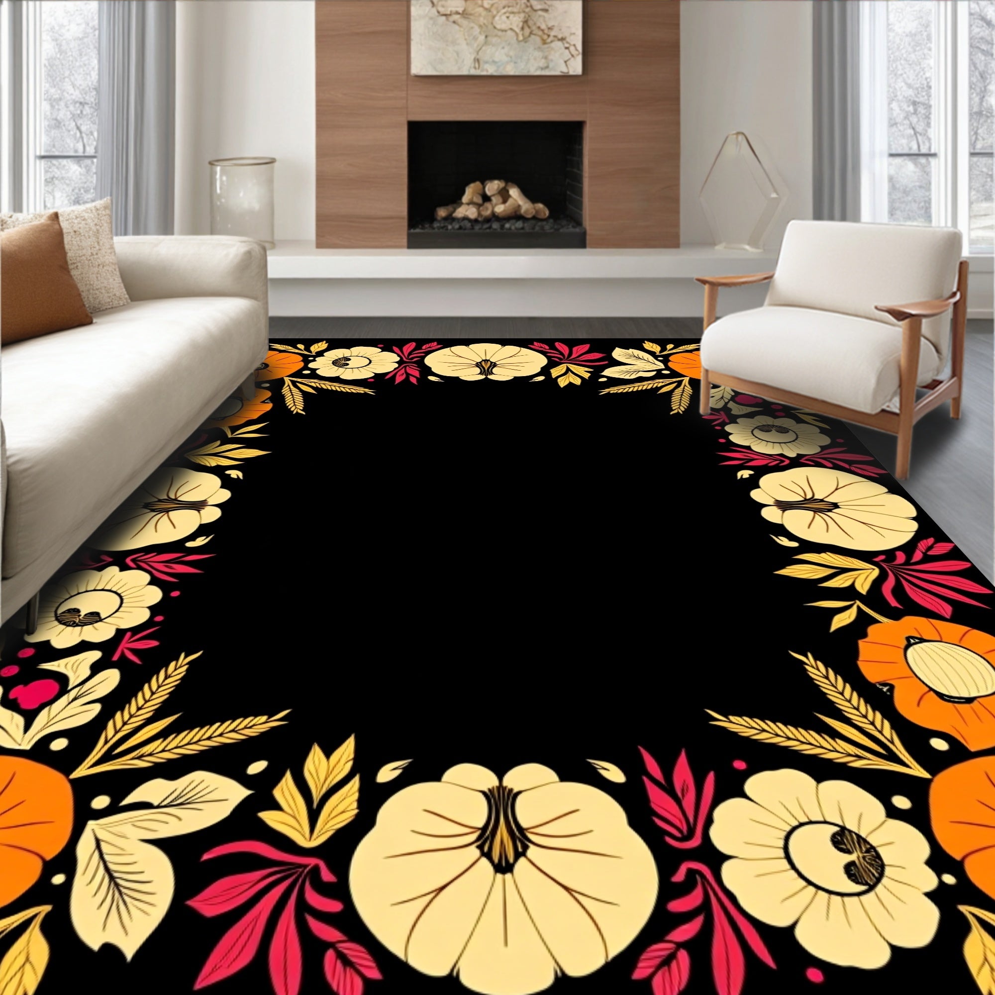 Autumn Harvest Floral Border Rug