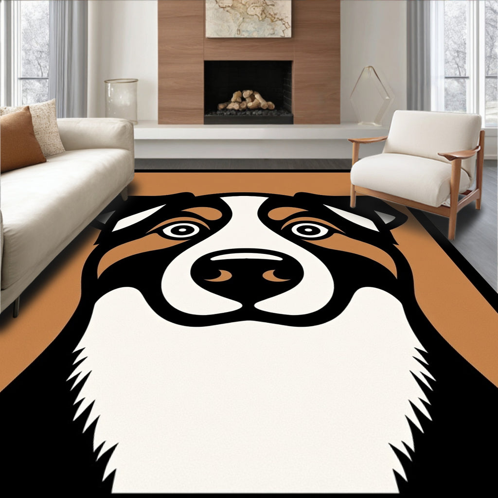 Bold Black Brown Dog Face Rug