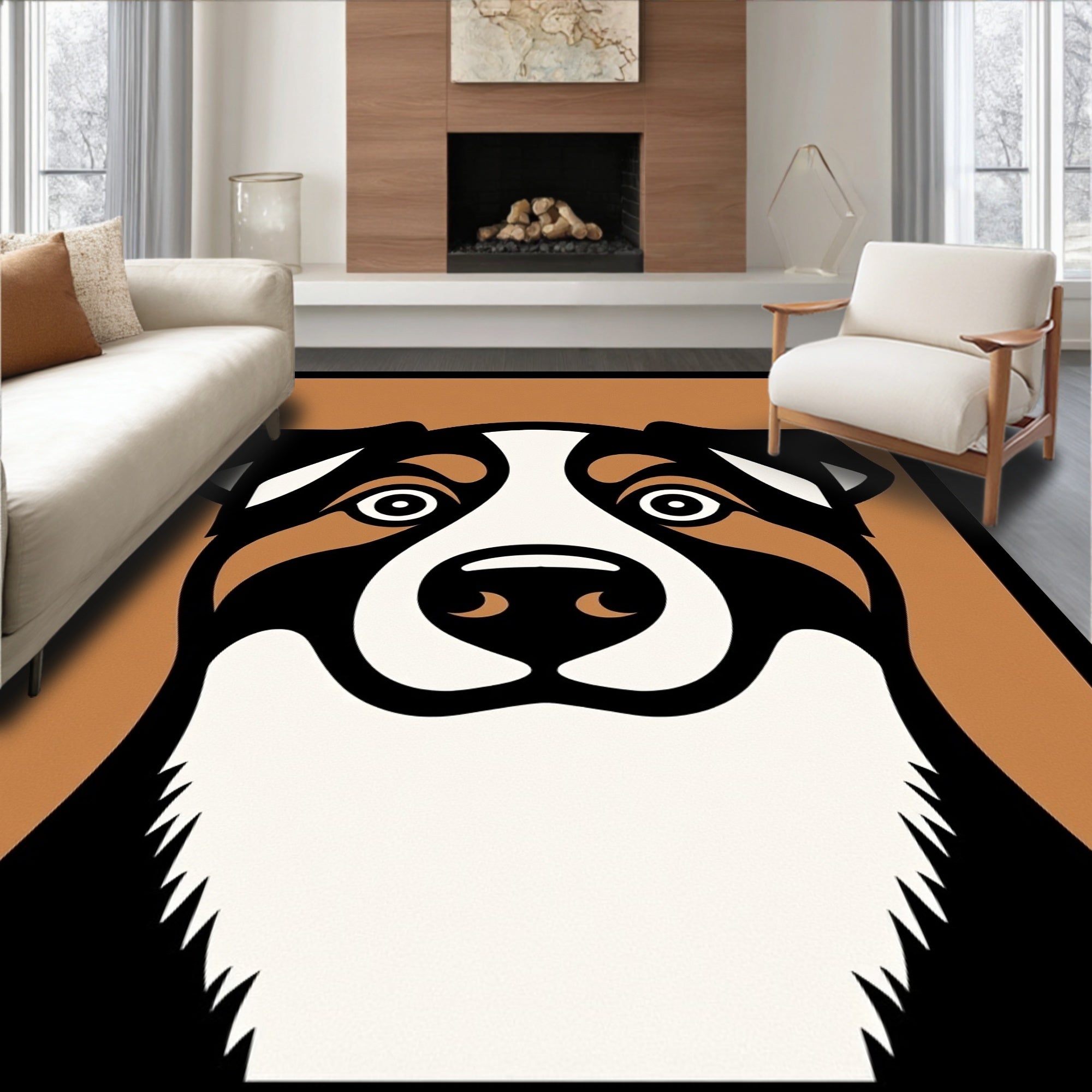 Bold Black Brown Dog Face Rug