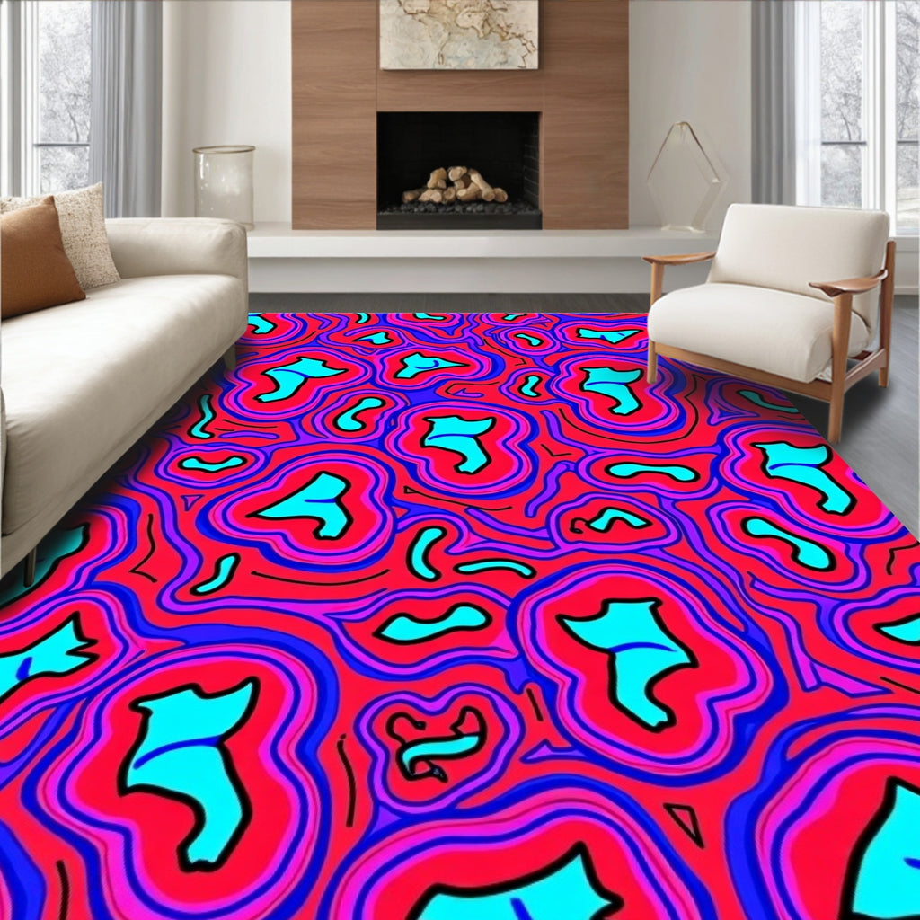 Dazzling Blue Red Organic Flow Rug