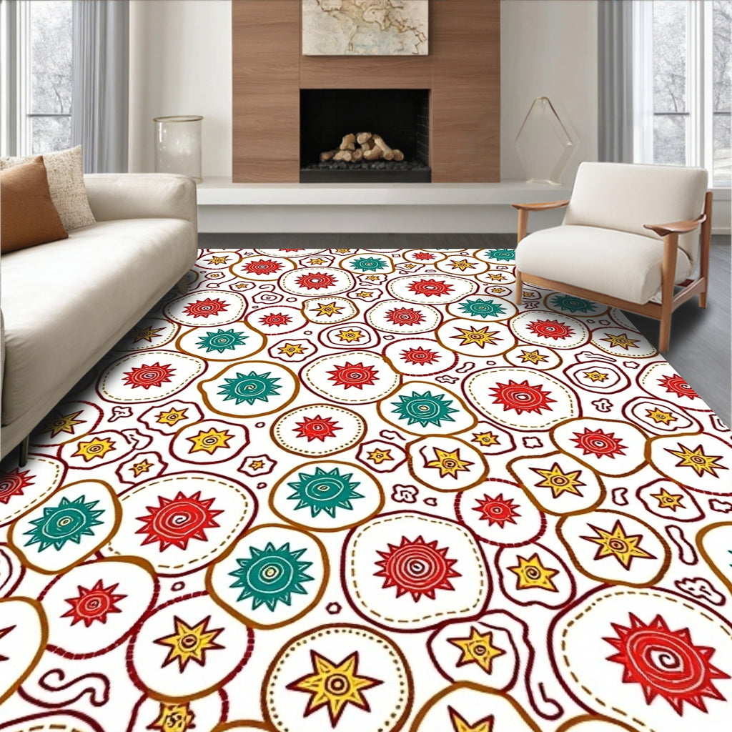 Retro Red Teal Star Scatter Rug