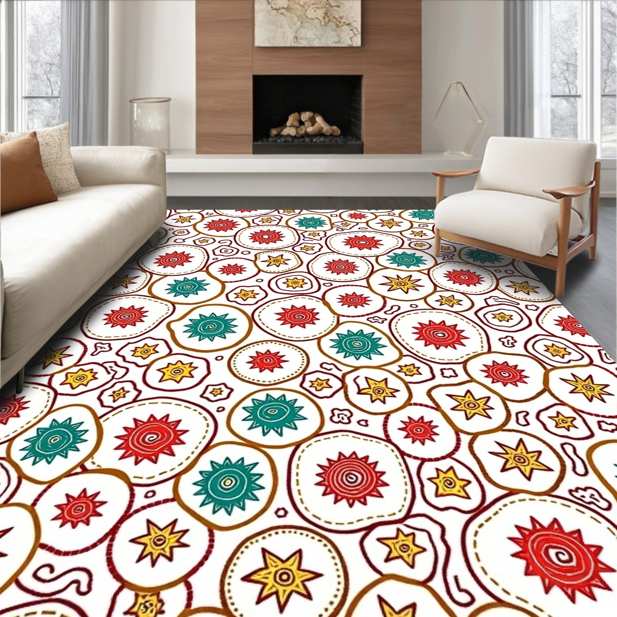 Retro Red Teal Star Scatter Rug