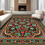 Rich Brown Floral Medallion Border Rug