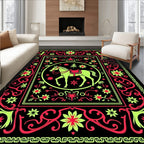 Neon Horse Circle Floral Border Rug