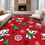 Red Christmas Dog Snowflakes Trees Rug