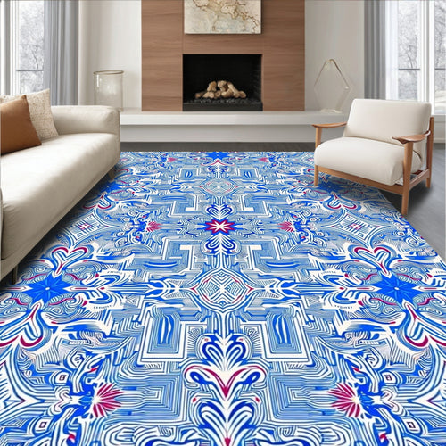 Azure Blue Intricate Floral Mandala Rug