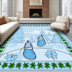 Winter Blue Moccasins Snowflake Mountains Snowflakes Rug