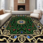 Rich Emerald Floral Art Nouveau Rug