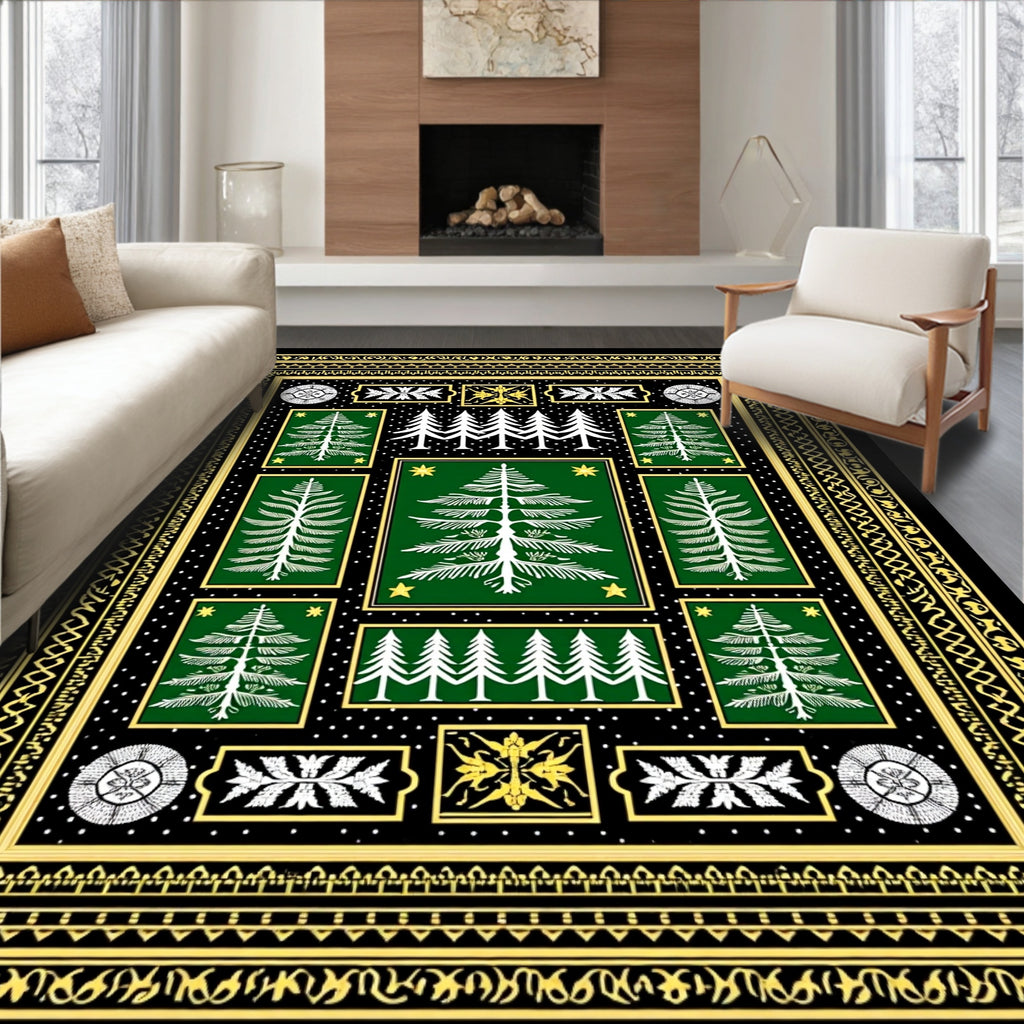 Jungle Green White Pine Woodland Collage Rug
