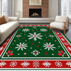 Festive Green White Red Snowflakes Border Rug